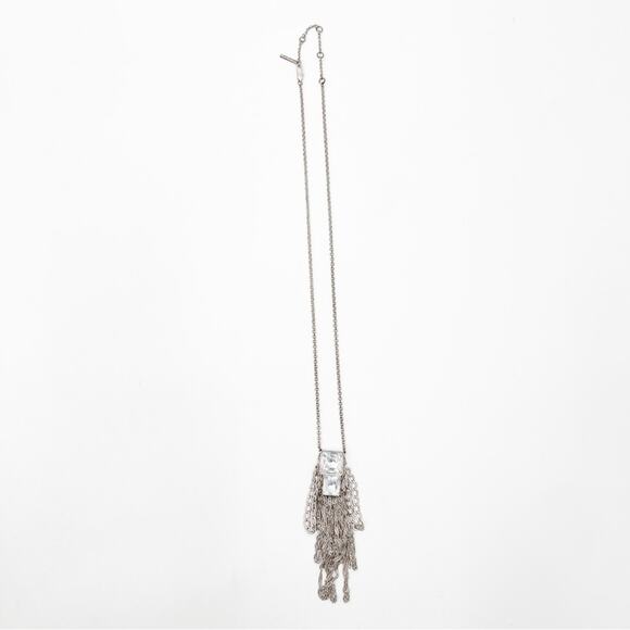 KENNETH COLE REACTION Necklace Long Metal Chain Fringe Rhinestone Jewelry Edgy - Picture 1 of 9